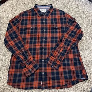 Men's Plaid Button-Down Shirt - Orange and Blue- XL